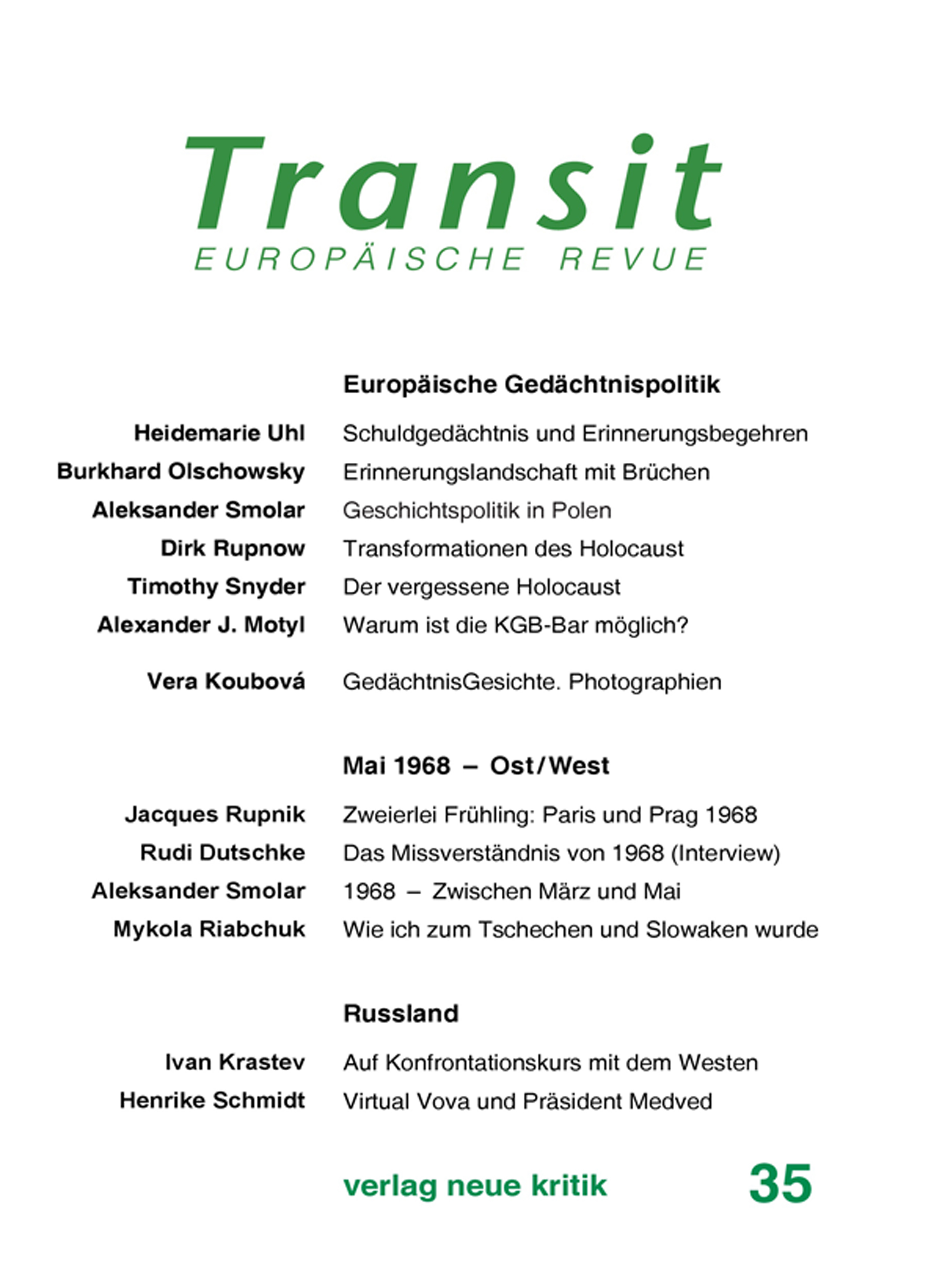 Transit 35. Europäische Revue